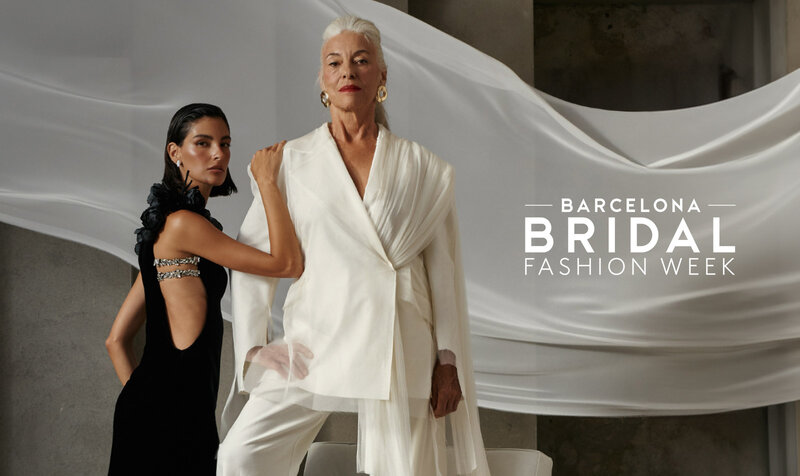 Two models posing wearing ceremony dressses